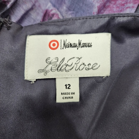 Lela‎ Rose & Target Purple Watercolor Floral Silk Blend Midi Dress Size 12 C102 - Picture 10 of 11
